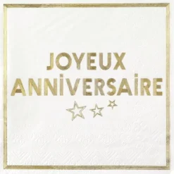 Clearance Serviettes En Papier Joyeux Anniversaire Or 33X33 Cm 10 Pi Ces Theme Joyeux Anniversaire
