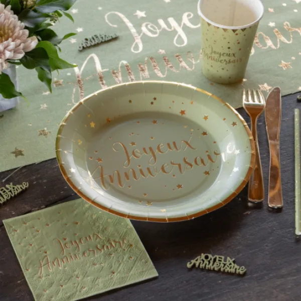 Online Serviettes En Papier Joyeux Anniversaire Vert Sauge 25 Cm X20 Pi Ces Theme Joyeux Anniversaire