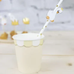 Sale Set De 10 Pailles Blanches Toiles Or Baby Cygne Theme D Co Baby Shower
