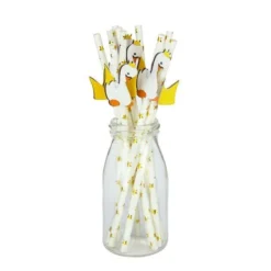 Sale Set De 10 Pailles Blanches Toiles Or Baby Cygne Theme D Co Baby Shower