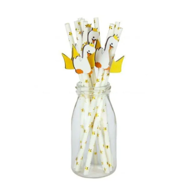 Sale Set De 10 Pailles Blanches Toiles Or Baby Cygne Theme D Co Baby Shower