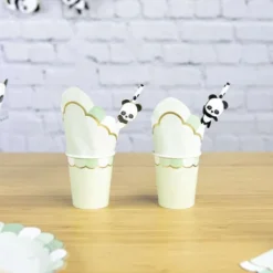 Online Set De 10 Pailles Blanches Pois Noirs Baby Panda Theme D Co Baby Shower