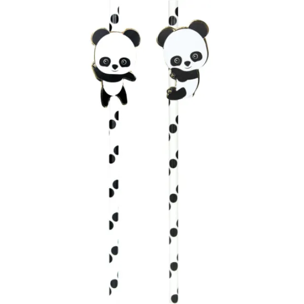 Online Set De 10 Pailles Blanches Pois Noirs Baby Panda Theme D Co Baby Shower