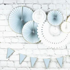 Online Set De 3 Ventails Bleu Pastel Et Or Theme Deco Pastel