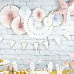 New Set De 3 Ventails Rose Pastel Et Or Theme Deco Pastel