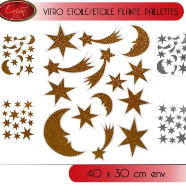 Badaboum Sticker Pour Vitrine De Noel Etoile Et Lune Paillet Online