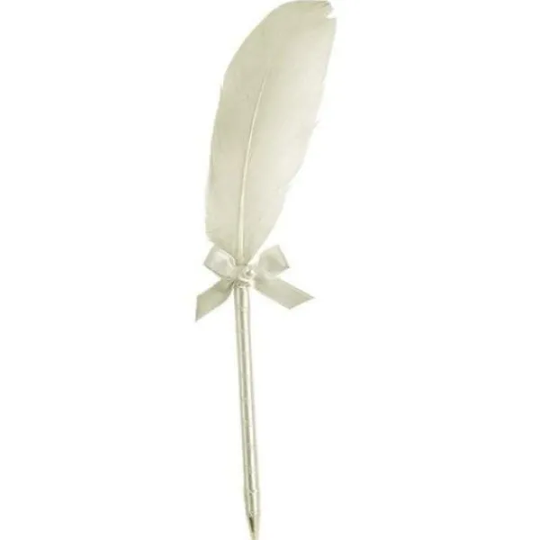 Badaboum Stylo Avec Plume Ecru Pour Livre D'Or