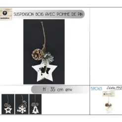 Badaboum Suspension Bois Avec Pomme De Pin New