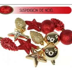 Badaboum Suspension Décoration Pour Sapin De Noel Rouge Et Or X 12 Pi Ces Best