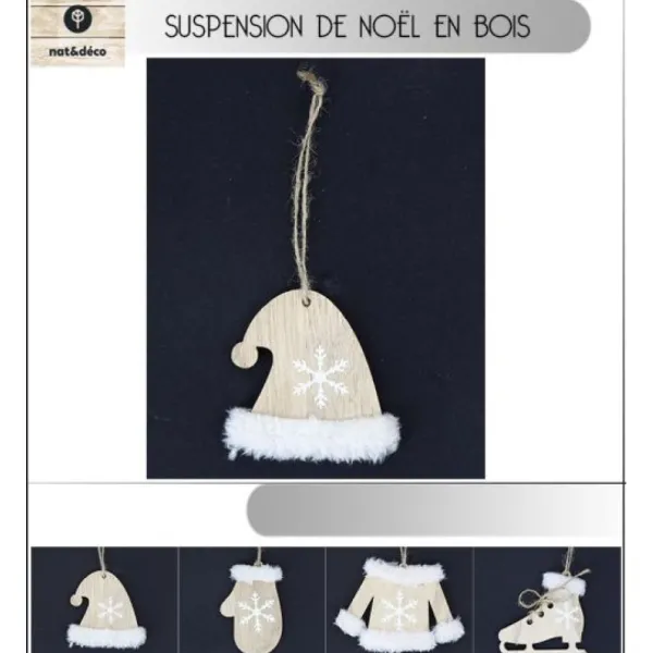 Badaboum Suspension De Noel Bois Naturel Avec Flocon De Neige Sale