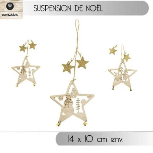 Badaboum Suspension De Noel Etoile En Bois New