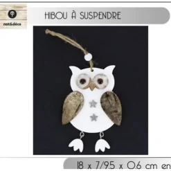 Badaboum Suspension De Noel Hibou En Bois Naturel Discount