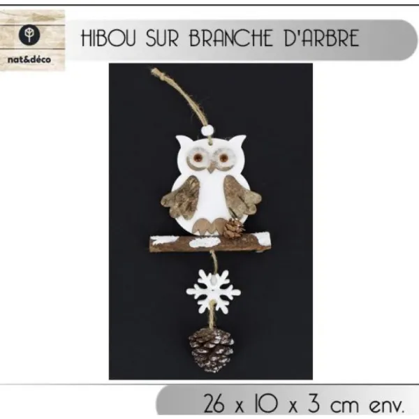 Badaboum Suspension Noel Hibou Sur Branche