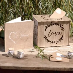 Badaboum Tirelire Ou Urne Mariage Naturel " Love " En Bois 30 Cm