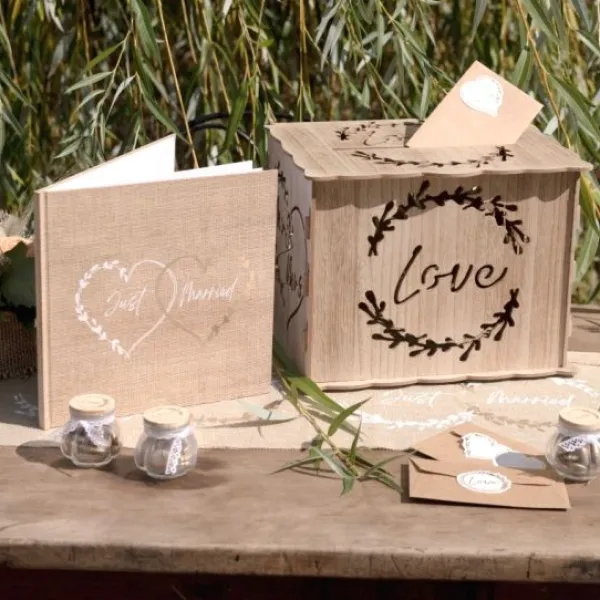 Badaboum Tirelire Ou Urne Mariage Naturel " Love " En Bois 30 Cm