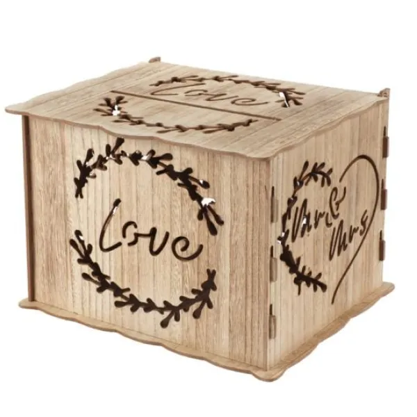 Badaboum Tirelire Ou Urne Mariage Naturel " Love " En Bois 30 Cm