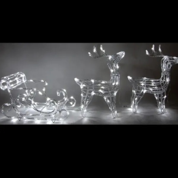 Badaboum Traineau De Noel Luxe Avec Ses 2 Rennes Blanc Discount