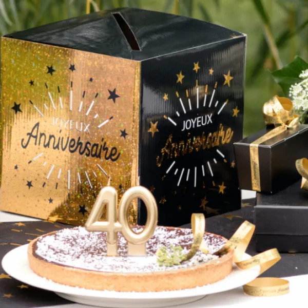 Clearance Urne Carr E Joyeux Anniversaire Etincelant Or Noir 20Cm Theme Joyeux Anniversaire