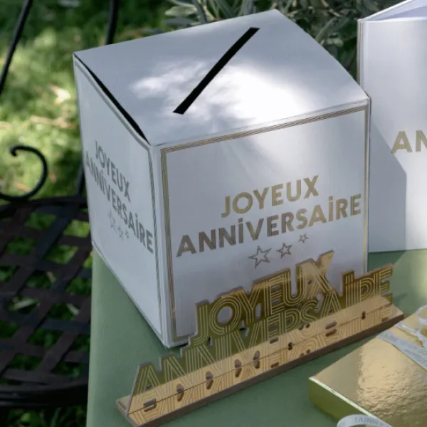 Sale Urne Joyeux Anniversaire Or 20X20Cm Theme Joyeux Anniversaire