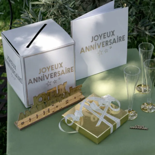 Sale Urne Joyeux Anniversaire Or 20X20Cm Theme Joyeux Anniversaire