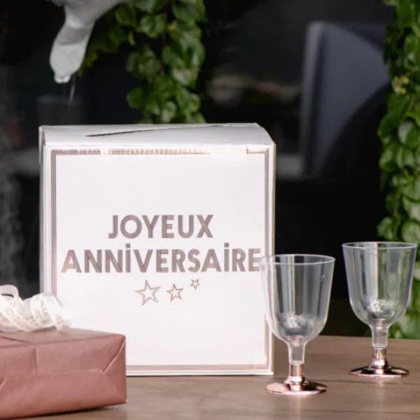New Urne Joyeux Anniversaire Rose Gold 20X20Cm Theme Joyeux Anniversaire