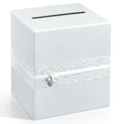 Urne Mariage Blanche Avec Dentelle Blanc Theme Dentelle