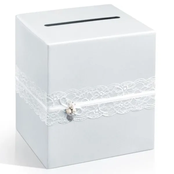 Urne Mariage Blanche Avec Dentelle Blanc Theme Dentelle