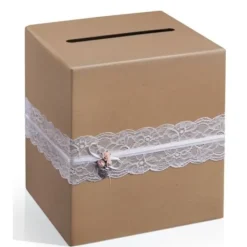 Clearance Urne Mariage Kraft Avec Dentelle Theme Dentelle