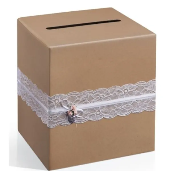 Clearance Urne Mariage Kraft Avec Dentelle Theme Dentelle