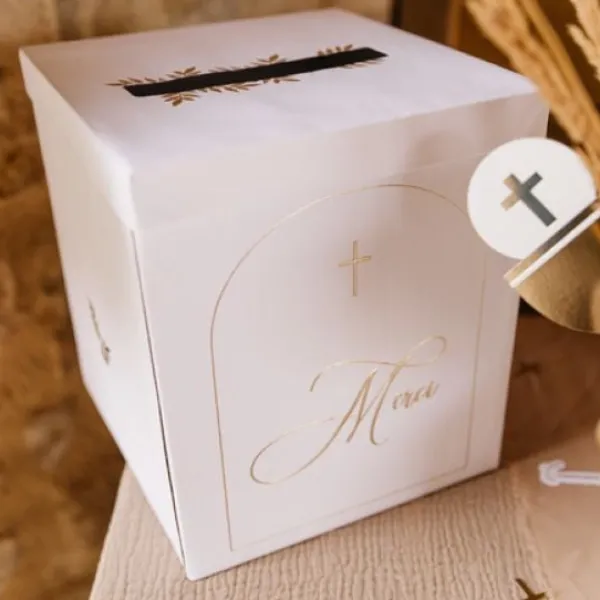 New Urne Merci Puret Blanche Et Or Theme Communion