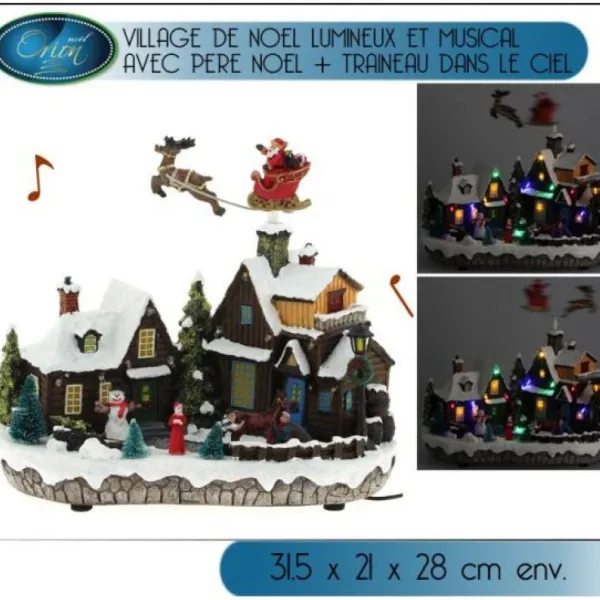 Badaboum Village De Noel Lumineux Et Musical Avec Traineau Dans Le Ciel Discount