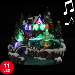 Badaboum Village De Noel Miniature De La Fontaine Musical Avec 11 Led Discount