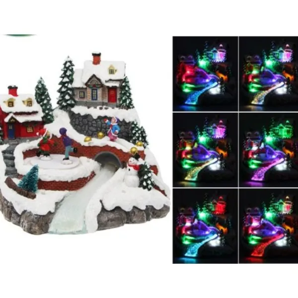 Badaboum Village De Noel Musical Lumineux Avec Patineur Anim Outlet