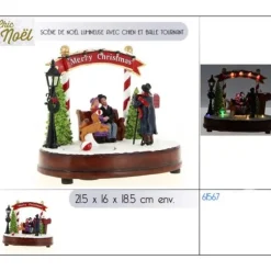Badaboum Village Scene De Noel Tournant Avec Chien Et Balle Sale